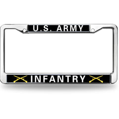U.S. Army Infantry License Plate Frame - Chrome Metal with Crossed Rifles Emblem