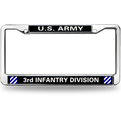 U.S. Army 3rd Infantry Division License Plate Frame - Chrome Metal Military Car Tag Holder