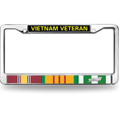 Vietnam Veteran License Plate Frame - Chrome Metal with Service Ribbon Bar Display