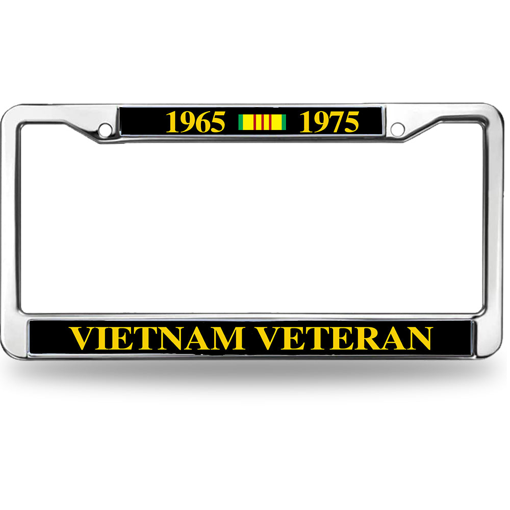 Vietnam Veteran License Plate Frame 1965-1975 - Chrome Metal with Service Ribbon Bar