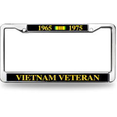 Vietnam Veteran License Plate Frame 1965-1975 - Chrome Metal with Service Ribbon Bar