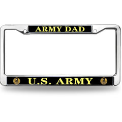 Army Dad License Plate Frame - U.S. Army Dad Chrome Metal Car Tag Holder with Gold Lettering