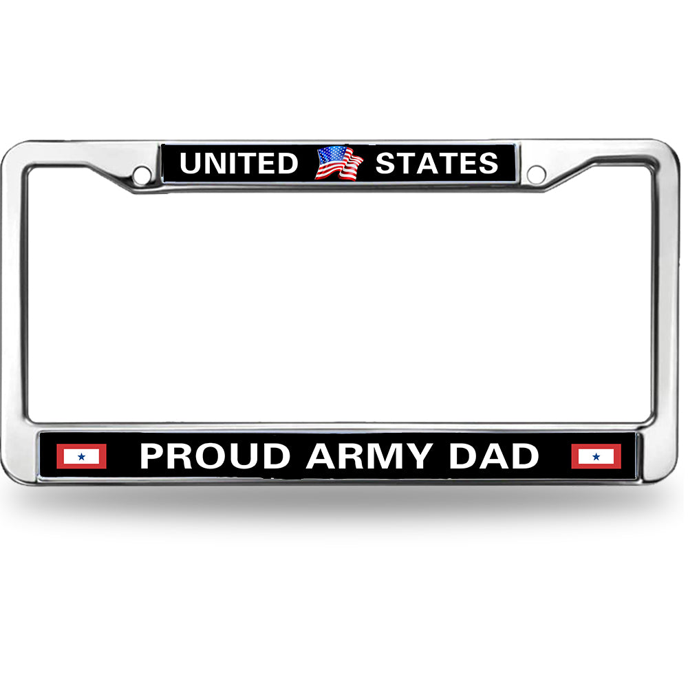 Proud Army Dad License Plate Frame - Chrome Metal USA Flag Military Father Gift
