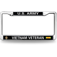 U.S. Army Vietnam Veteran License Plate Frame - Chrome Metal with Military Badge & Service Ribbon