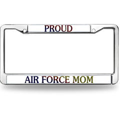 Proud Air Force Mom License Plate Frame - Chrome Metal Car Tag Holder with Colorful Text