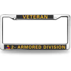 Veteran 2nd Armored Division License Plate Frame - Chrome Metal Military Car Tag Holder