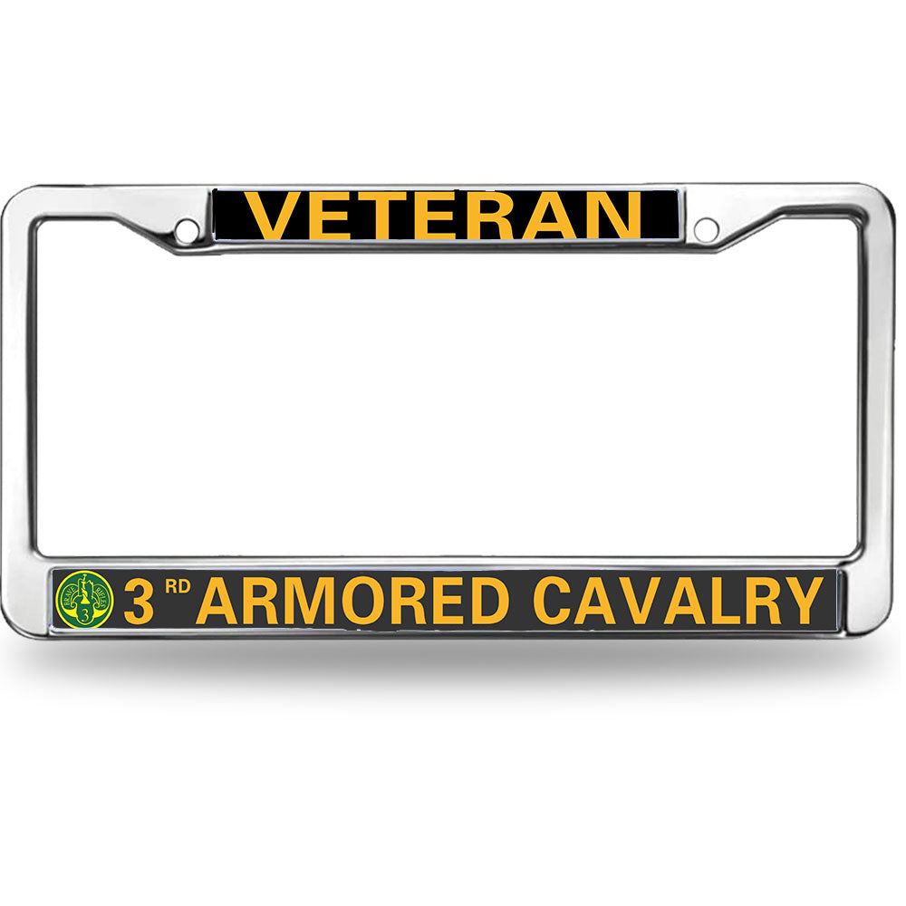Veteran 3rd Armored Cavalry License Plate Frame - Chrome Metal Military Car Tag Holder