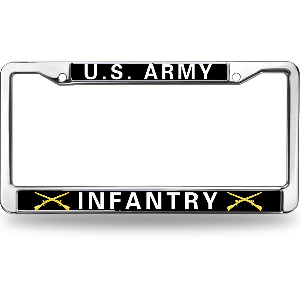 U.S. Army Infantry License Plate Frame - Chrome Metal with Crossed Rifles Emblem
