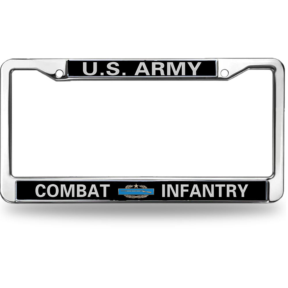 U.S. Army Combat Infantry Badge License Plate Frame - Chrome Metal Military Car Accessory