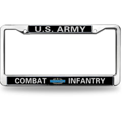 U.S. Army Combat Infantry Badge License Plate Frame - Chrome Metal Military Car Accessory
