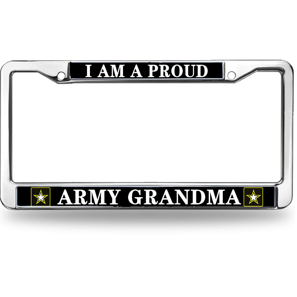 Proud Army Grandma License Plate Frame - I Am A Proud Army Grandma Chrome Metal Car Tag Holder