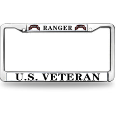 U.S. Army Ranger Veteran Chrome License Plate Frame - Military Pride Auto Accessory
