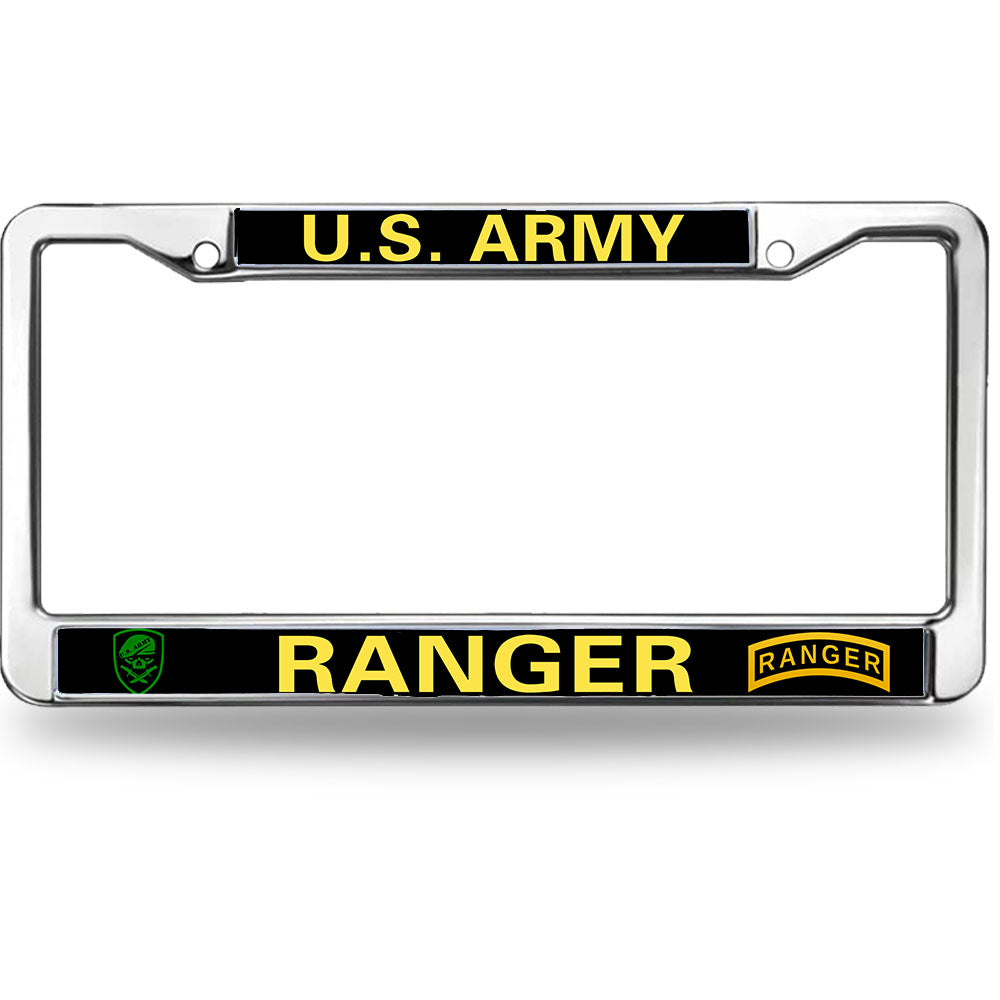 U.S. Army Ranger License Plate Frame - Chrome Metal Military Car Tag Holder