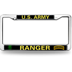 U.S. Army Ranger License Plate Frame - Chrome Metal Military Car Tag Holder