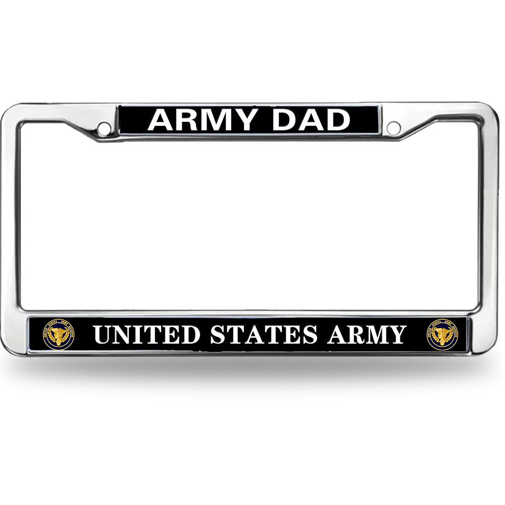 Army Dad License Plate Frame - United States Army Chrome Metal Car Tag Holder