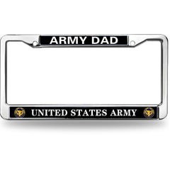 Army Dad License Plate Frame - United States Army Chrome Metal Car Tag Holder