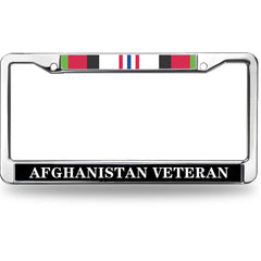 Afghanistan Veteran License Plate Frame - Chrome Metal Military Service Ribbon