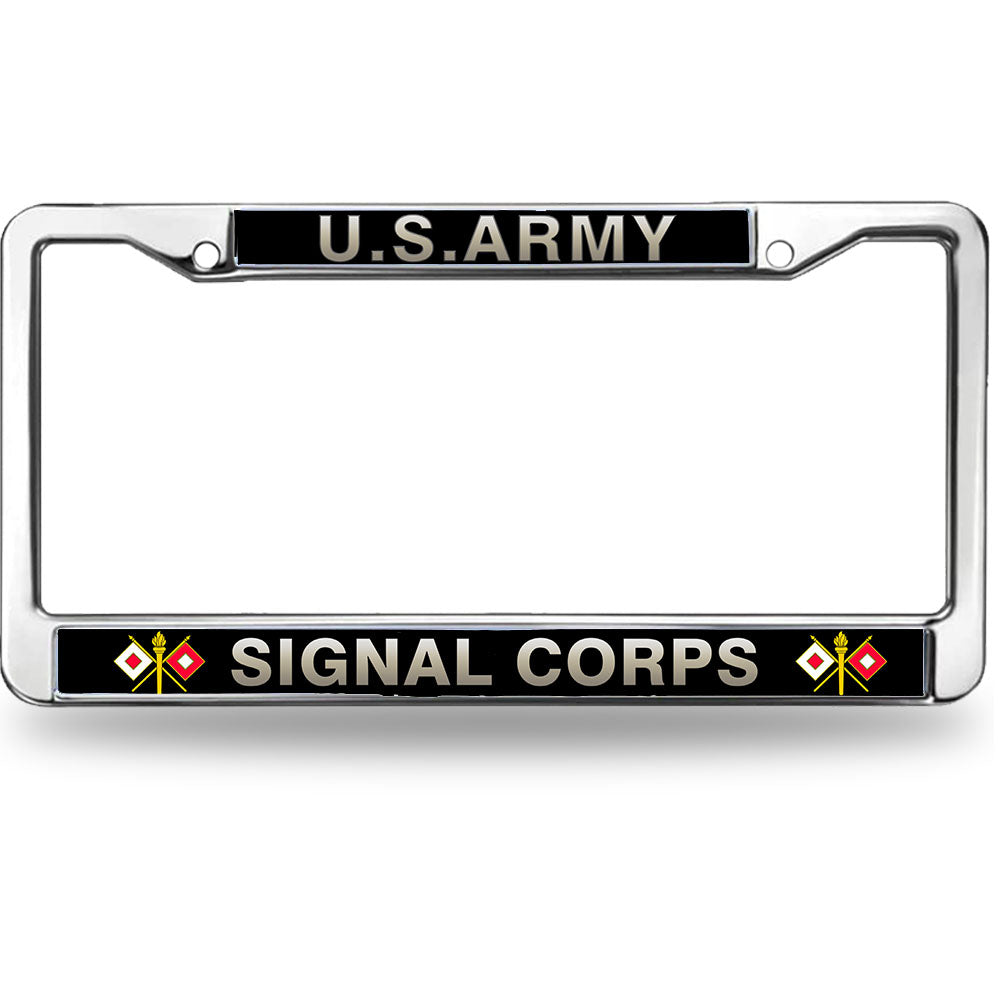 U.S. Army Signal Corps License Plate Frame - Chrome Metal Military Auto Accessory