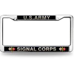 U.S. Army Signal Corps License Plate Frame - Chrome Metal Military Auto Accessory