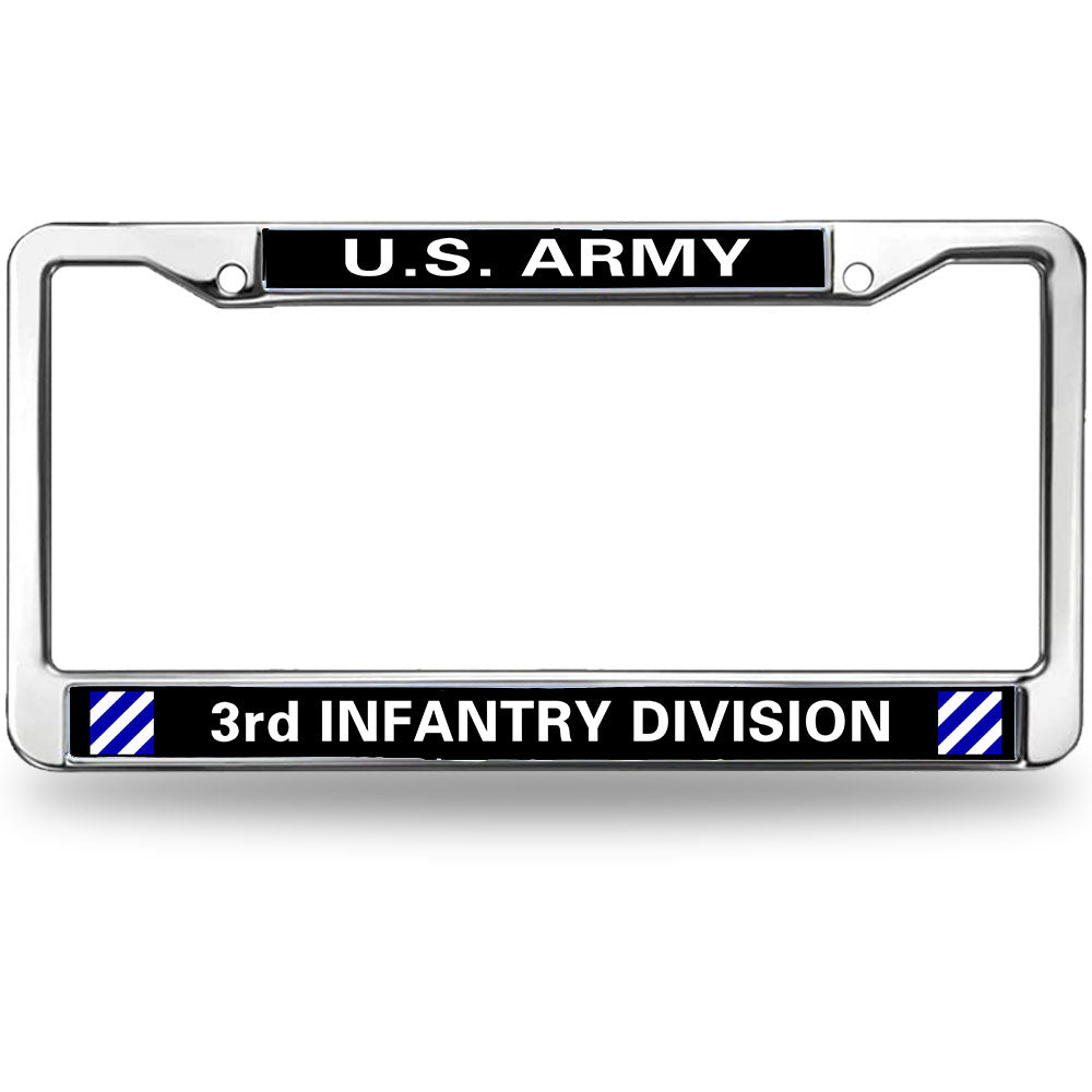 U.S. Army 3rd Infantry Division License Plate Frame - Chrome Metal Military Car Tag Holder