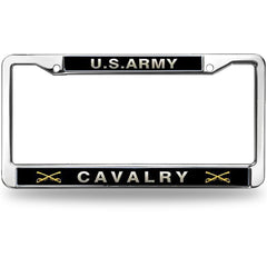 U.S. Army Cavalry License Plate Frame - Chrome Metal Military Car Tag Holder with Crossed Sabers