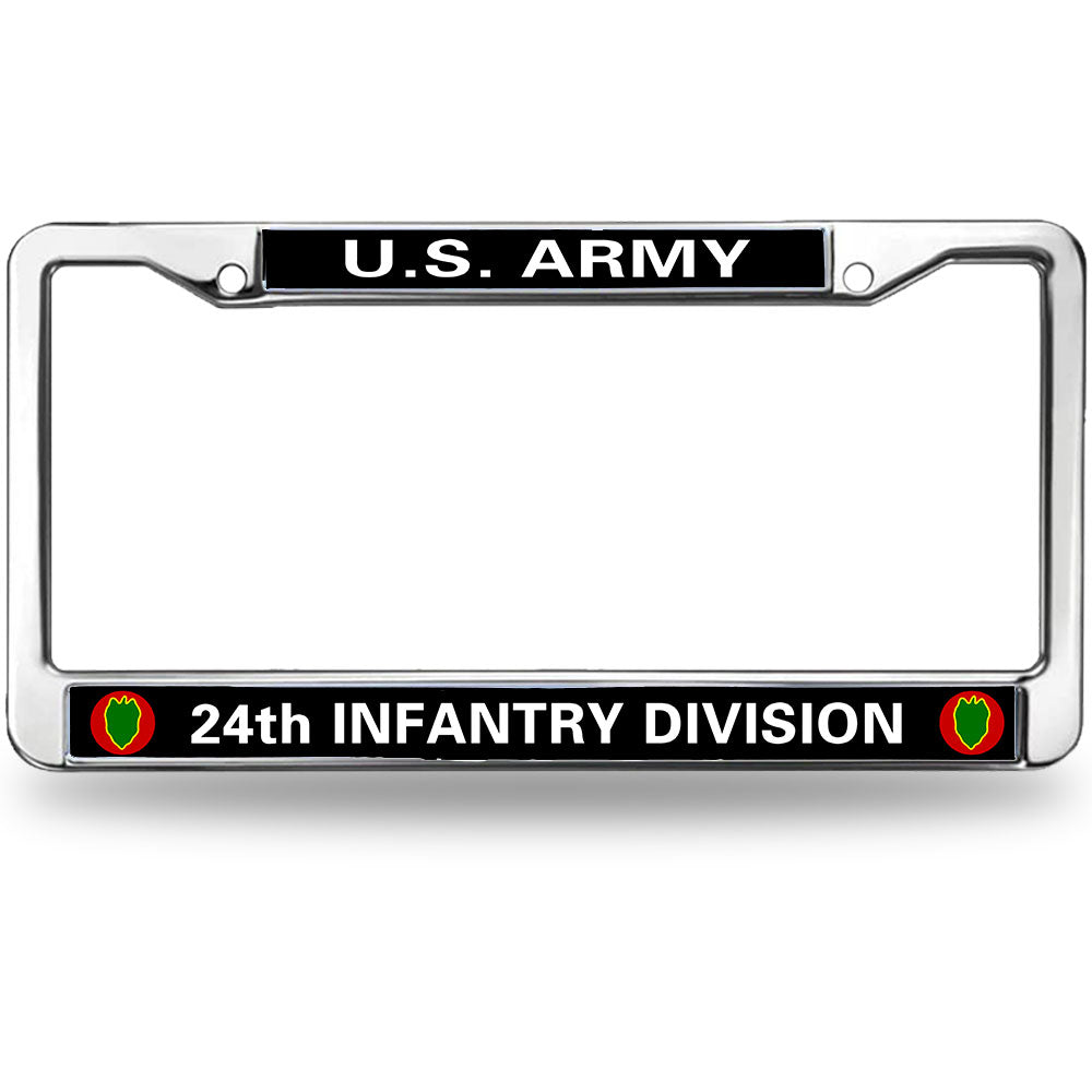 U.S. Army 24th Infantry Division License Plate Frame - Chrome Metal Military Auto Accessory