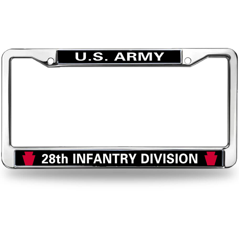 U.S. Army 28th Infantry Division License Plate Frame - Chrome Metal Military Auto Accessory