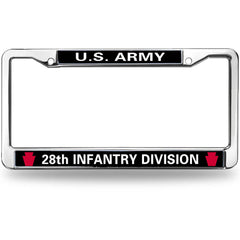 U.S. Army 28th Infantry Division License Plate Frame - Chrome Metal Military Auto Accessory