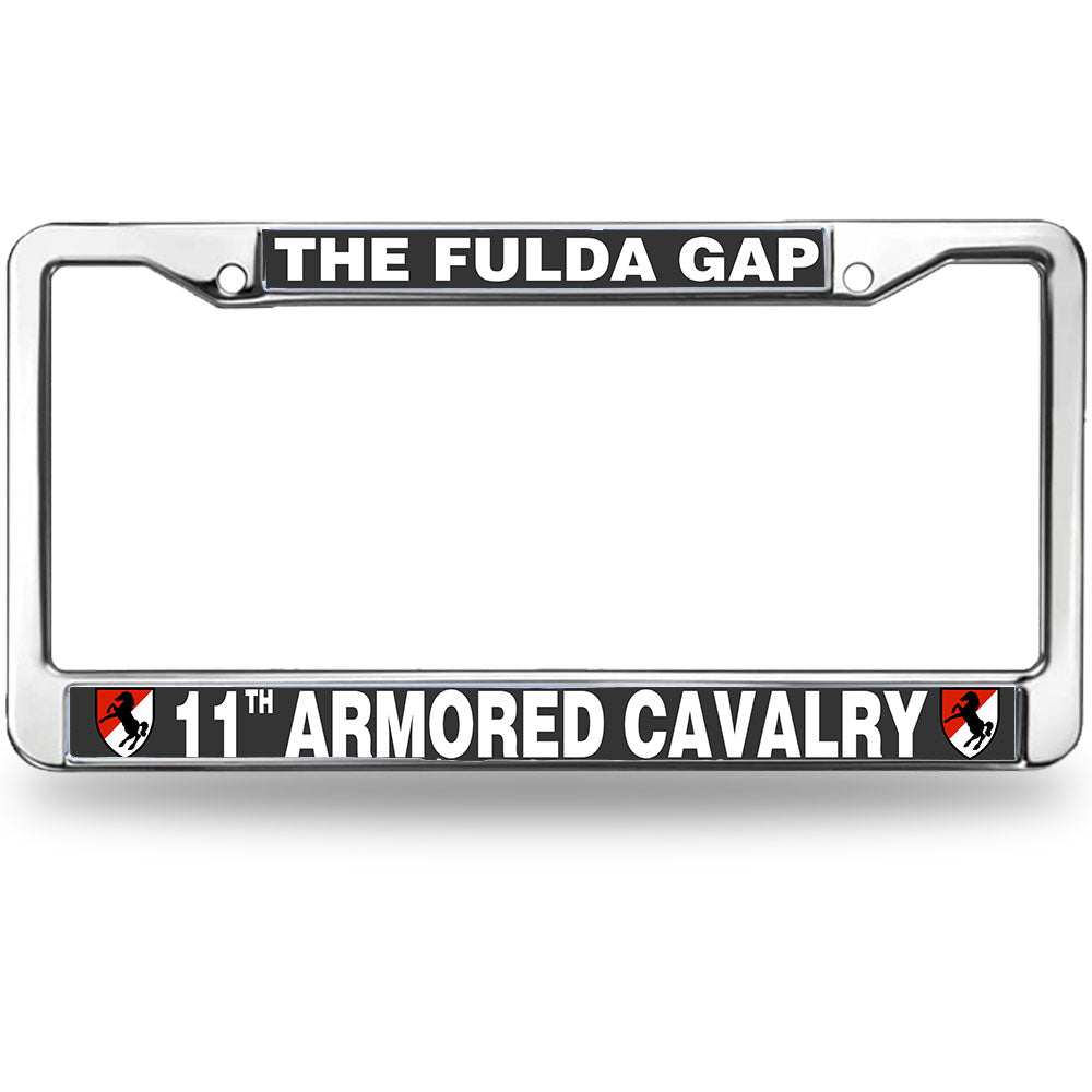 The Fulda Gap 11th Armored Cavalry License Plate Frame - Chrome Military Auto Accessory