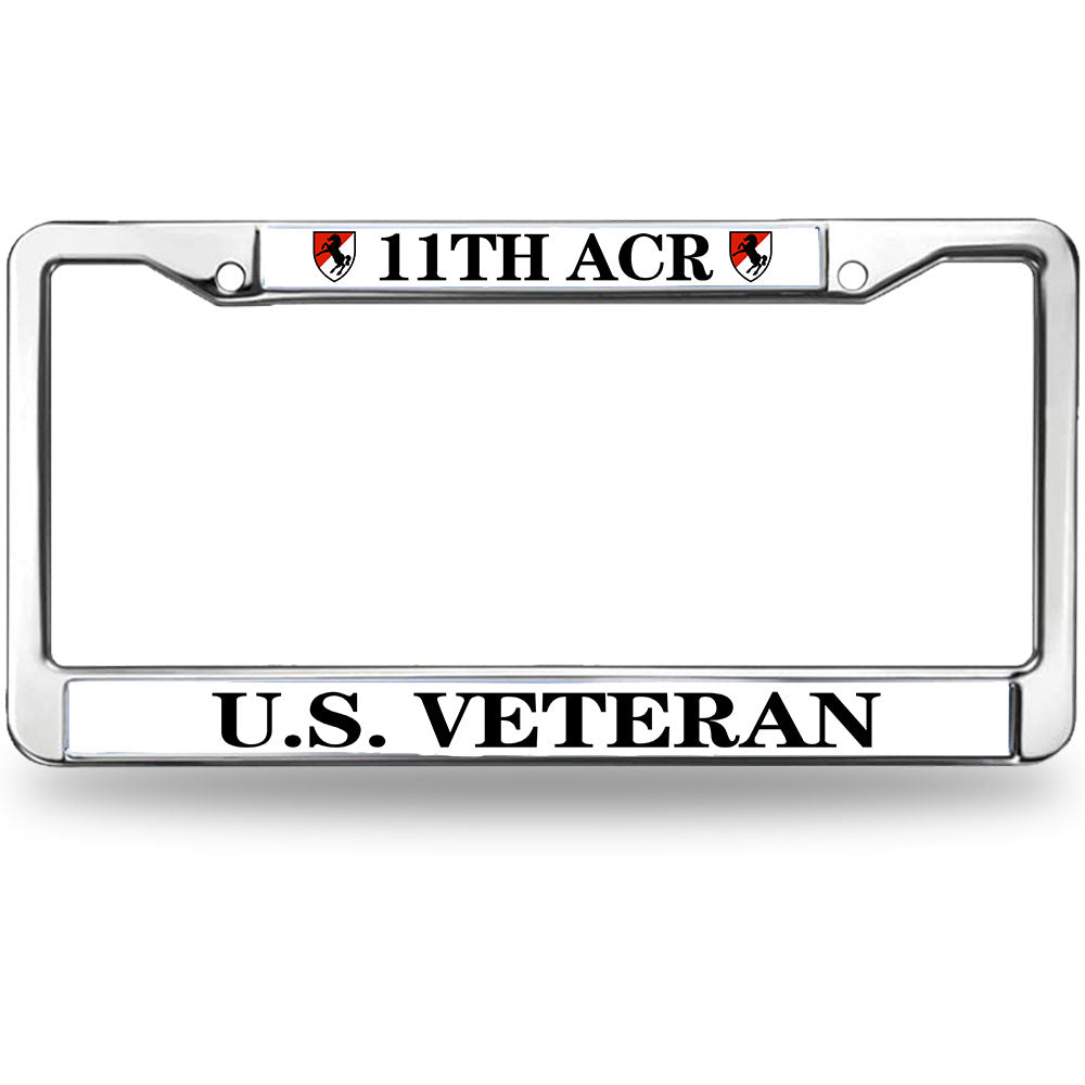 11th ACR U.S. Veteran License Plate Frame - Chrome Metal Military Car Tag Holder