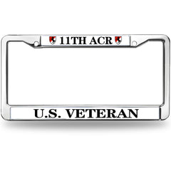 11th ACR U.S. Veteran License Plate Frame - Chrome Metal Military Car Tag Holder