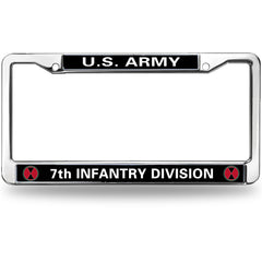U.S. Army 7th Infantry Division License Plate Frame - Chrome Metal Military Auto Accessory