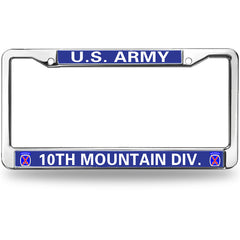 U.S. Army 10th Mountain Division License Plate Frame - Chrome Metal Military Car Tag Holder