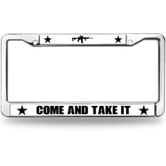 Come and Take It License Plate Frame - Chrome Metal with AR15 Stars Design