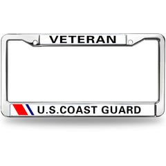 Veteran U.S. Coast Guard License Plate Frame - Chrome Metal Car Tag Holder
