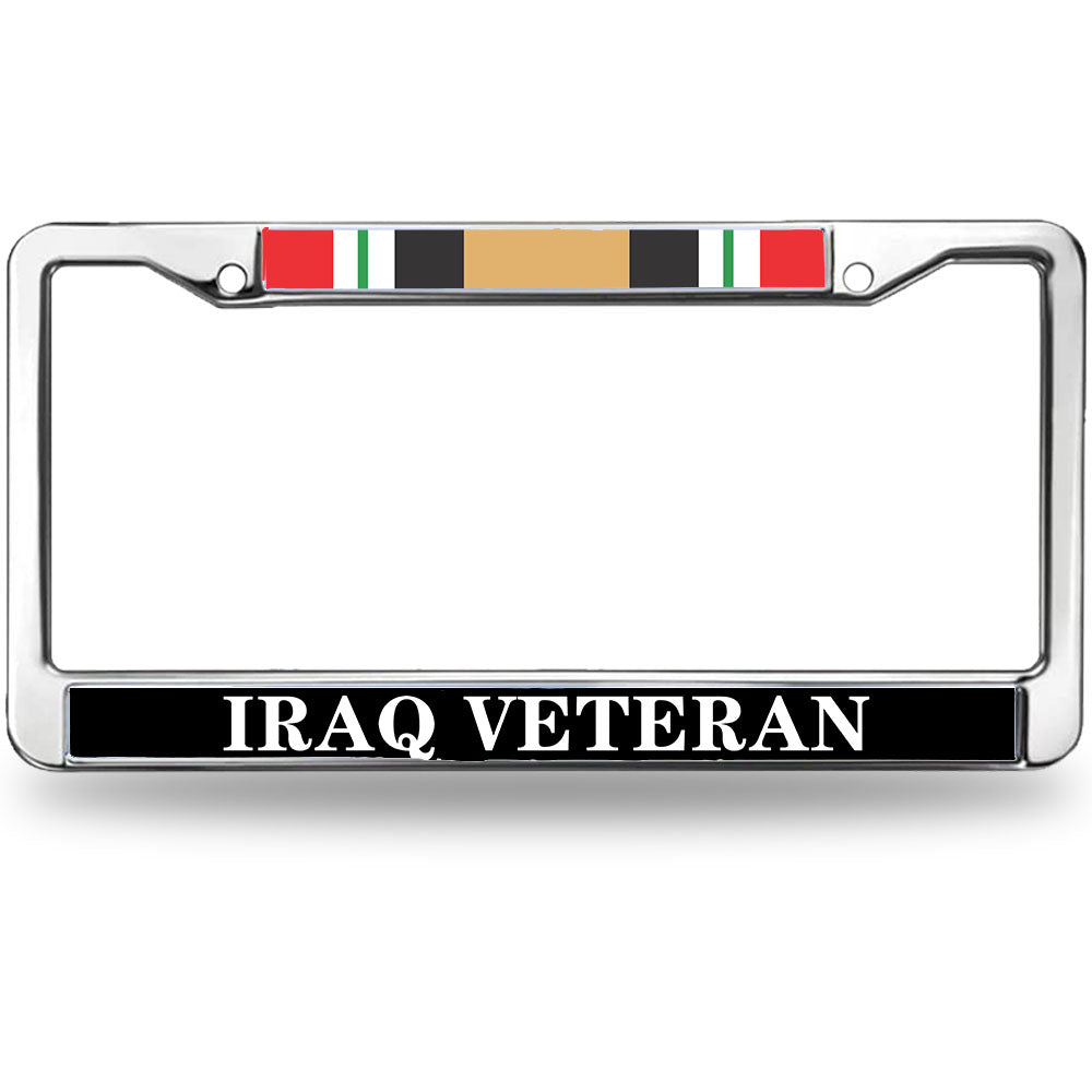 Iraq Veteran License Plate Frame - Chrome Military Service Ribbon Car Tag