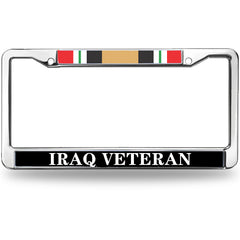 Iraq Veteran License Plate Frame - Chrome Military Service Ribbon Car Tag