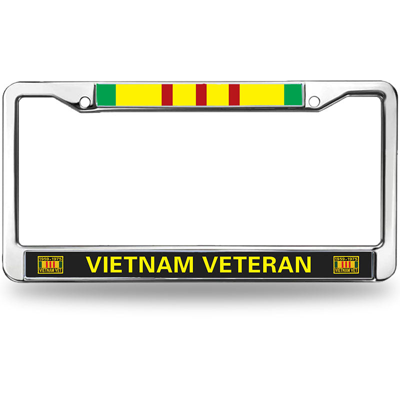 Vietnam Veteran 1959-1975 License Plate Frame - Chrome with Service Ribbon