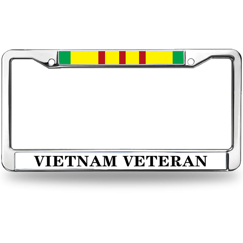 Vietnam Veteran License Plate Frame - Chrome Metal with Service Ribbon - Honor Military Service