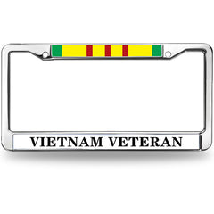 Vietnam Veteran License Plate Frame - Chrome Metal with Service Ribbon - Honor Military Service