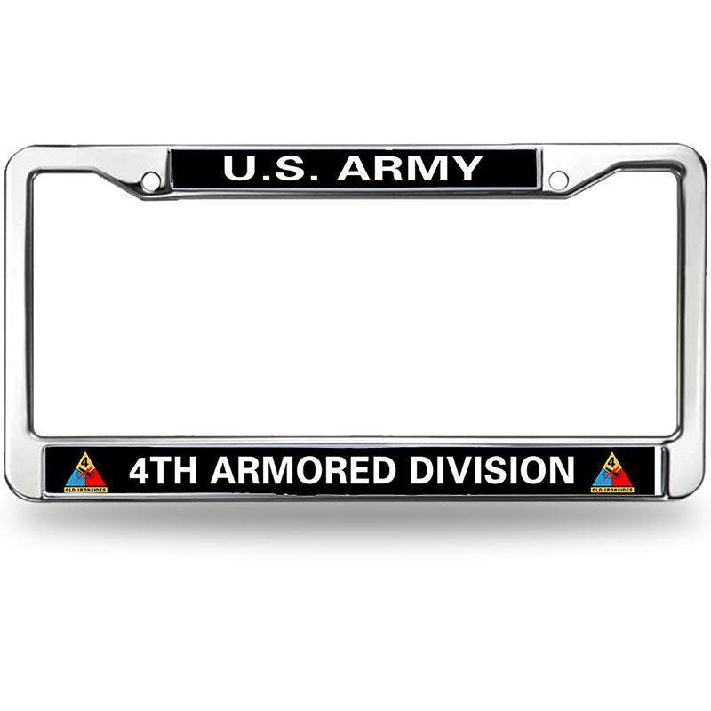 U.S. Army 4th Armored Division License Plate Frame - Chrome Metal Military Auto Accessory