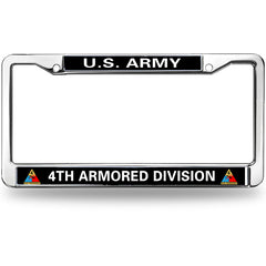 U.S. Army 4th Armored Division License Plate Frame - Chrome Metal Military Auto Accessory