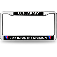 U.S. Army 38th Infantry Division License Plate Frame - Chrome Metal Military Auto Accessory