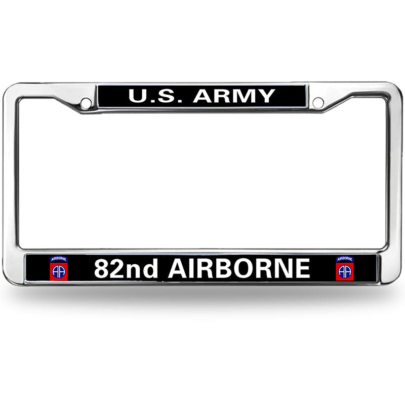 U.S. Army 82nd Airborne License Plate Frame - Chrome Metal Military Car Tag Holder