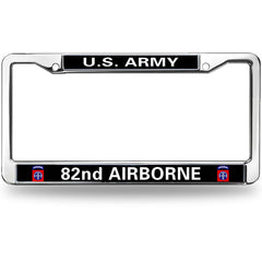 U.S. Army 82nd Airborne License Plate Frame - Chrome Metal Military Car Tag Holder