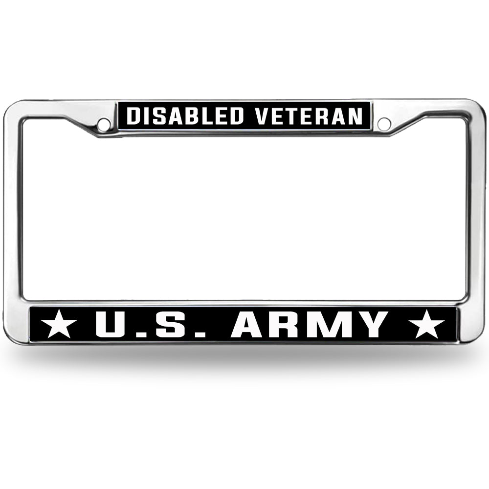 Disabled Veteran U.S. Army License Plate Frame - Chrome Metal Military Car Tag Holder
