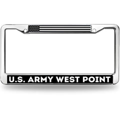 U.S. Army West Point License Plate Frame - Chrome Metal with American Flag USMA Car Tag