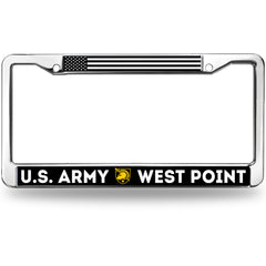 U.S. Army West Point License Plate Frame - Official USMA Crest with American Flag Chrome Metal