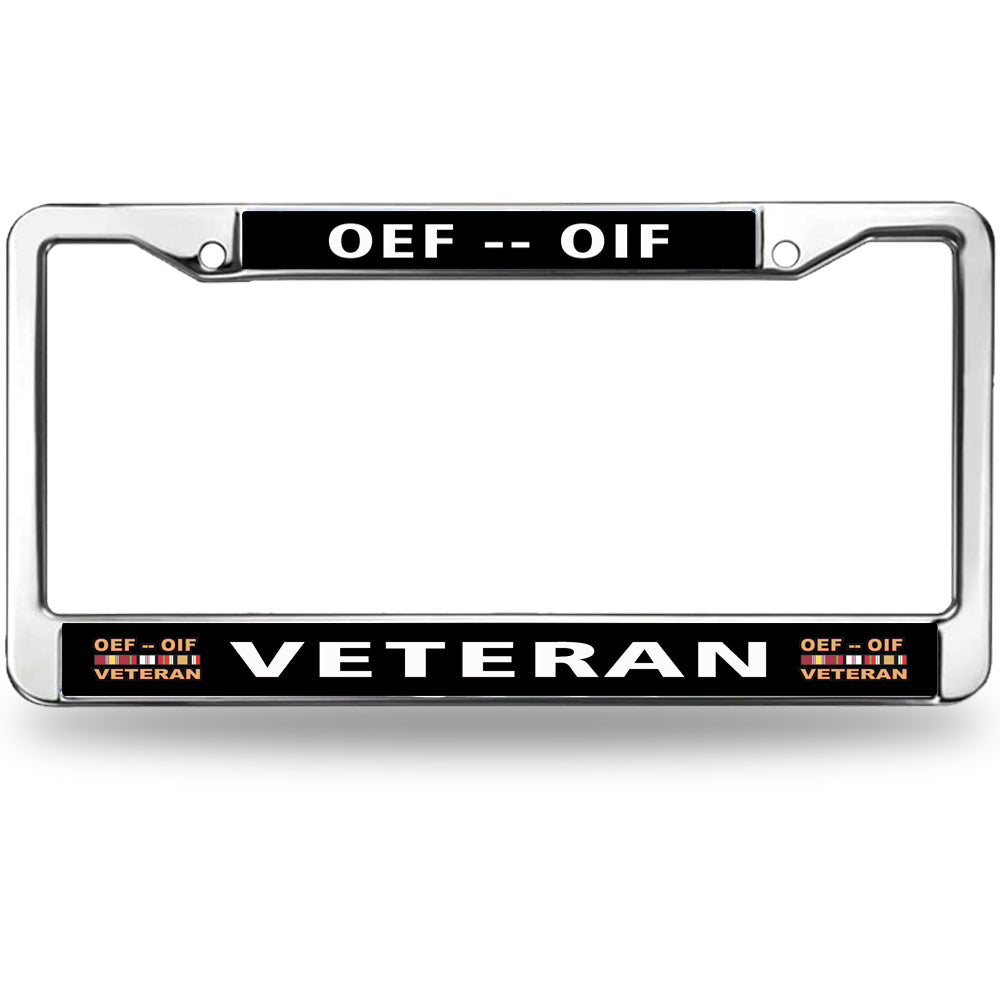 OEF OIF Veteran License Plate Frame - Chrome Metal Military Car Tag Holder