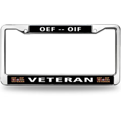 OEF OIF Veteran License Plate Frame - Chrome Metal Military Car Tag Holder